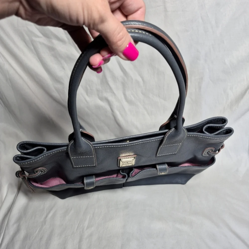 Dooney & Bourke large gray leather Crescent tote shoulder bag purse laptop bag - Picture 7 of 14